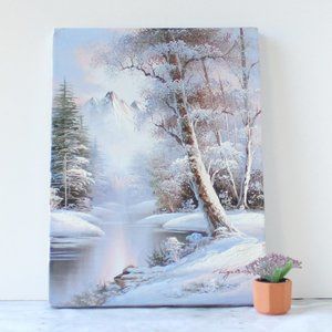 Roger Brown Original Landscape Painting Snow Trees Mountain Scene Oil on Canvas